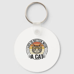 Porte-clés La vie est meilleure avec un chat vintage chat con