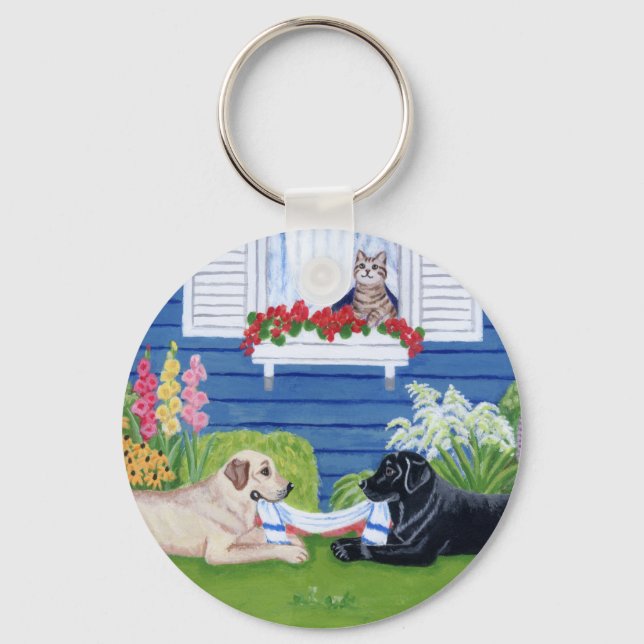 Porte-clés Labradors dans la peinture du jardin (Recto)