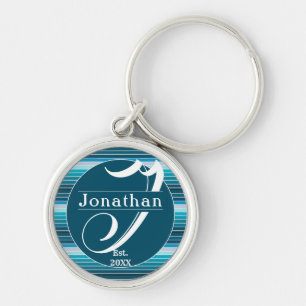 Porte-clés Lac Blue Stripes Marine, Sky Blue, Aqua Monogramme
