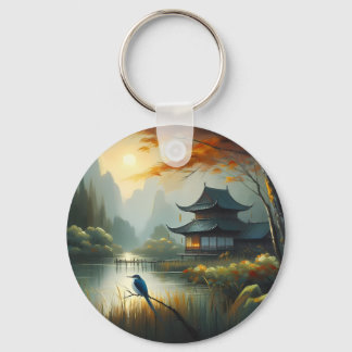 Porte-clés Lac Japon Oiseau 1 - Toile
