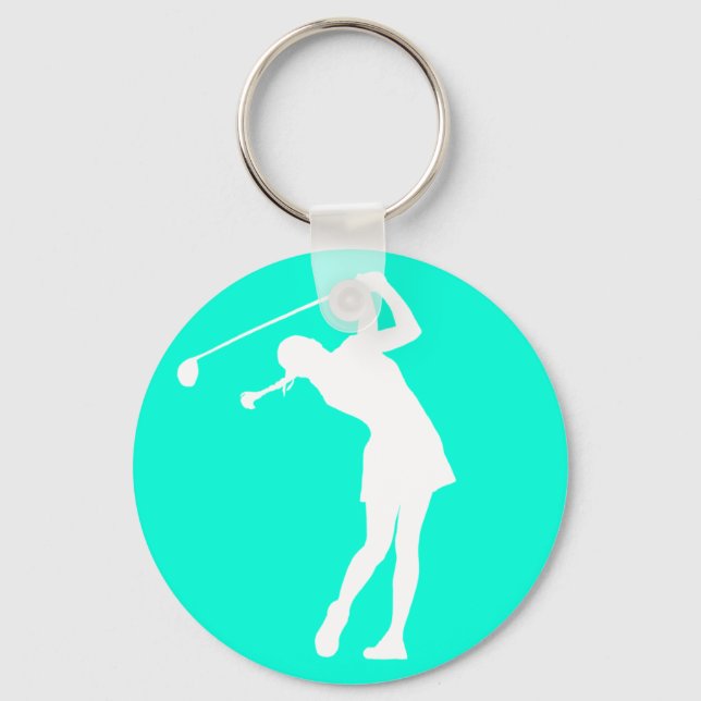 Porte-clés Lady Golfer Silhouette Porte - clé Turquoise (Recto)