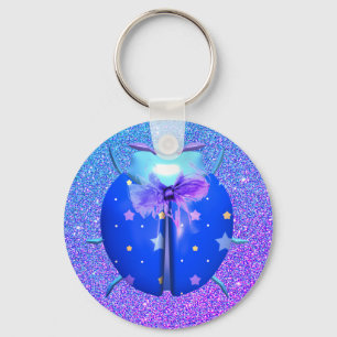 Porte-clés Ladybug bleu étoiles parties scintillant mignonne