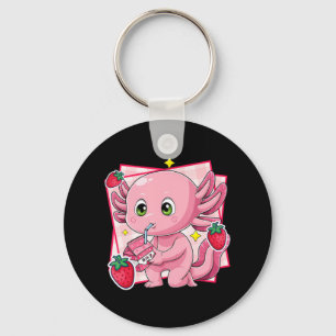 Porte-clés Lait de fraise Kawaii Axolotl Anime japonais Cadea
