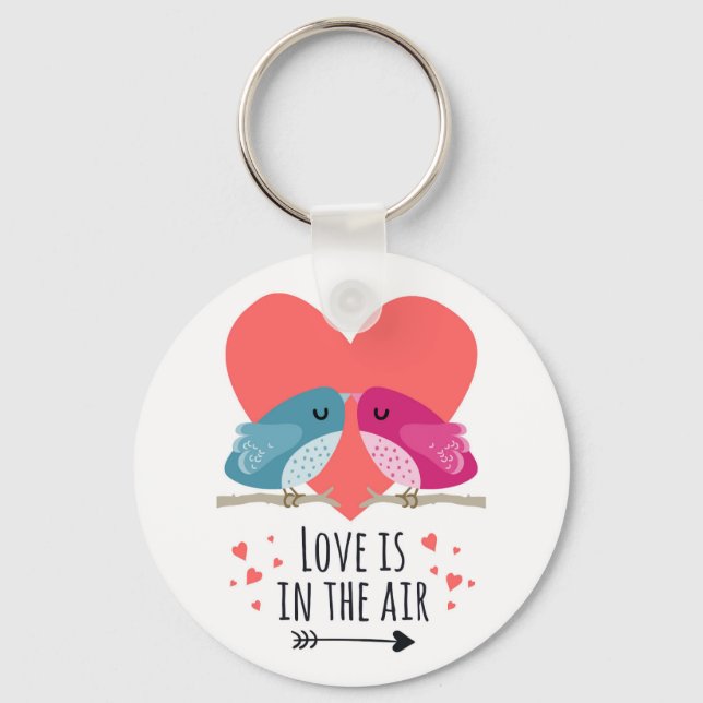 Porte-clés L'amour est dans l'air avec de mignons oiseaux car (Recto)