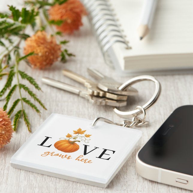 Porte-clés L'AMOUR grandit ici | Lettres citrouilles Automne (Devant Droit)