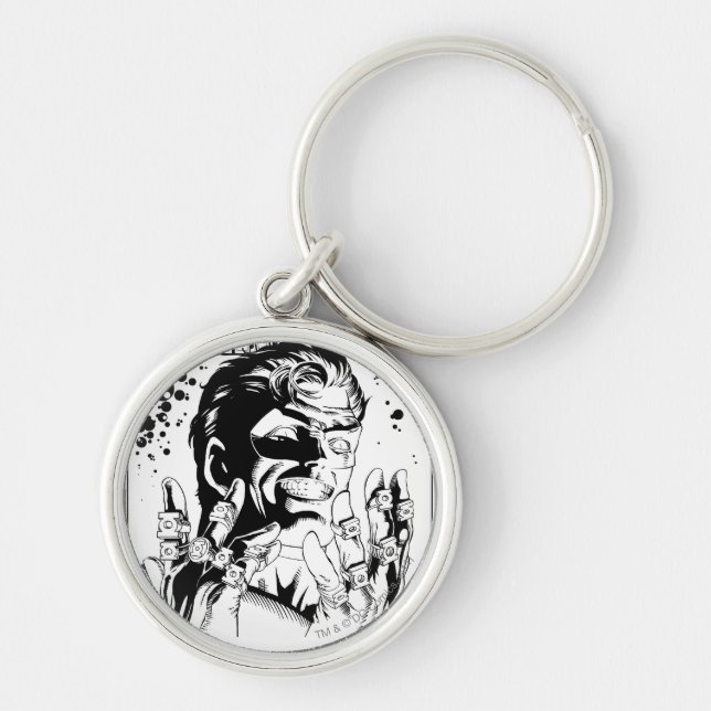 Porte-clés Lanterne verte - Nombreux anneaux, noir et blanc (Devant)