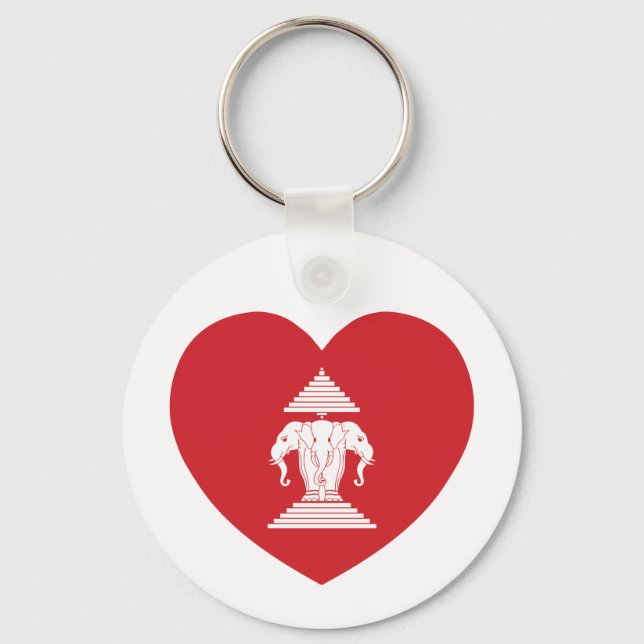 Porte-clés Laotian Erawan 3 Tête Elephant Coeur Drapeau (Recto)