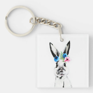 Porte-clés Lapin avec des fleurs