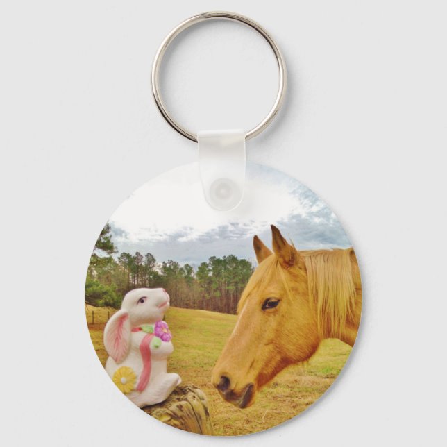 Porte-clés Lapin blanc et Cheval jaune (Recto)