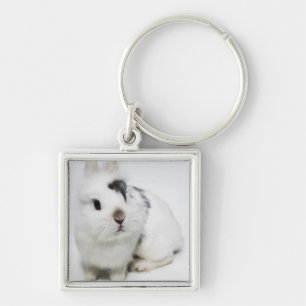 Porte-clés Lapin blanc, noir et brun