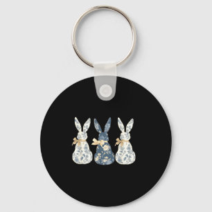 Porte-clés Lapin bleu floral mignon jour de Pâques heureux co