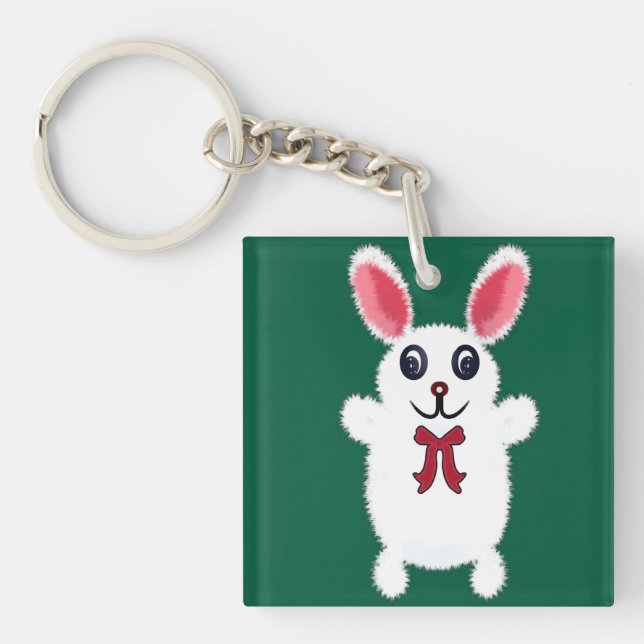 Porte-clés Lapin de Pâques Mignon, Doux et Blanc avec un Nœud (Devant)