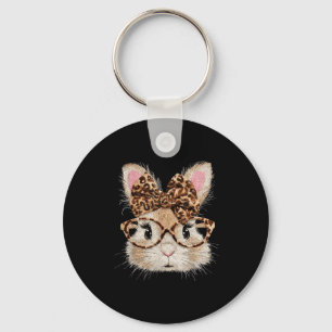 Porte-clés Lapin drôle visage lunettes bandana léopard lapin