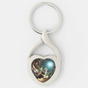 Porte-clés Lapin Panique Tombant Dans Le Trou Du Lapin