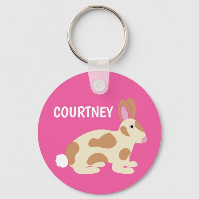 Porte-clés Lapin tacheté personnalisé rose vif (Recto)