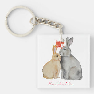 Porte-clés lapins d'aquarelle Heureuse Sainte-Valentin