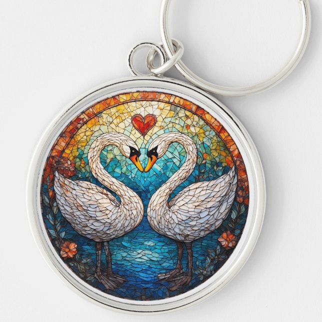 Porte-clés L'Art De La Mosaïque Représente Les Cygnes Blancs (Devant)