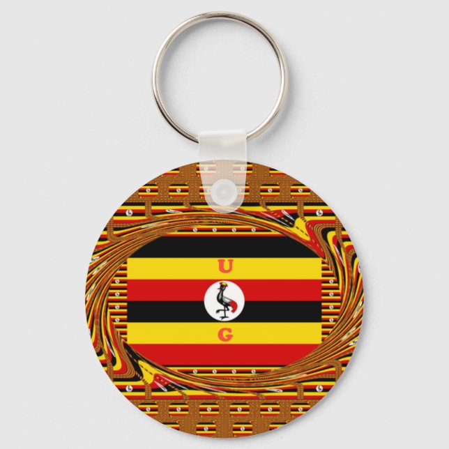 Porte-clés L'Art Vibrant Ouganda Inspiré Du Drapeau (Recto)