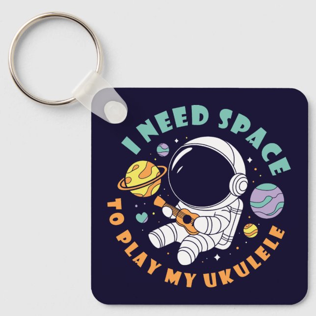 Porte-clés L'astronaute de Kawaii joue à Ukulele dans l'espac (Recto)