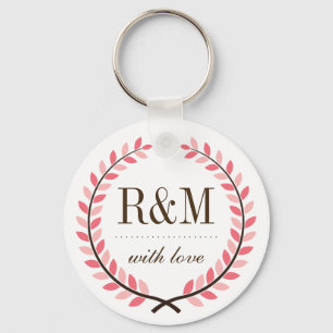 Porte-clés Laurel Wreath Monogramme Mariage Porte - clé rose 