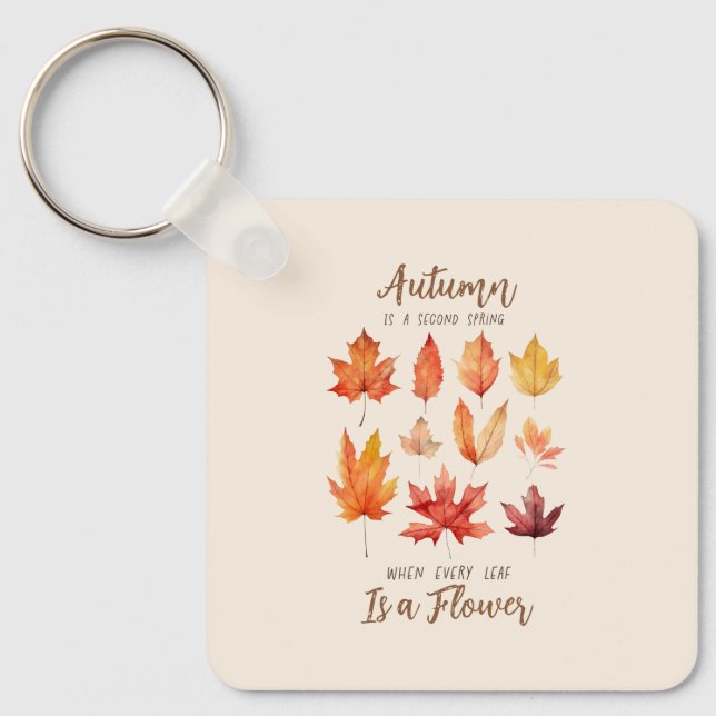 Porte-clés L'automne est le deuxième printemps - Feuilles d'a (Recto)
