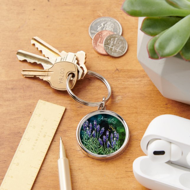 Porte-clés Lavande et Bumblebee peintes à l'aquarelle (Bureau)