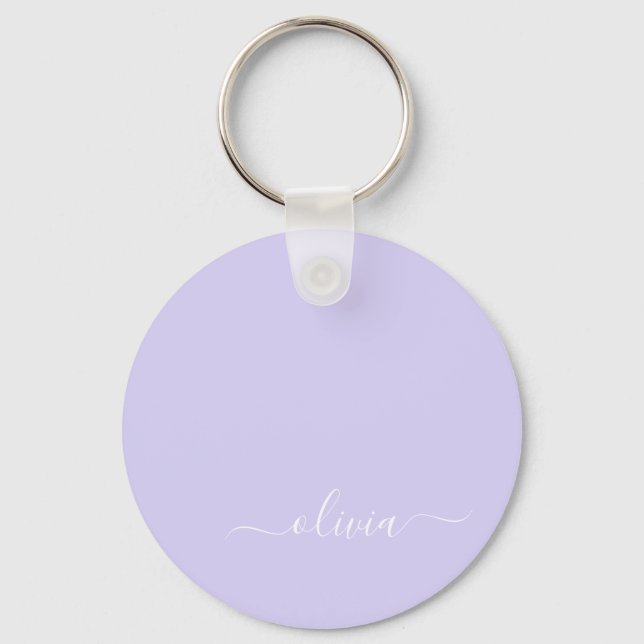 Porte-clés Lavande Purple Script Moderne Fille Monogramme Nom (Recto)