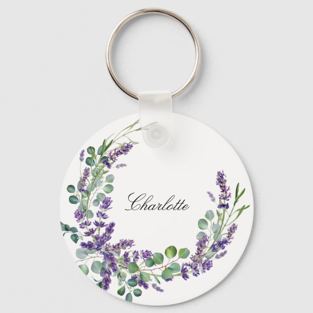 Porte-clés Lavender eucalyptus vert nom floral script (Recto)
