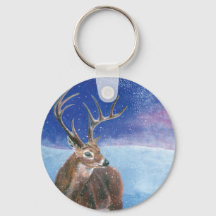 Porte-clés Le Cerf rouge Cervus elaphus et paysage hivernal