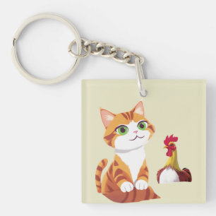 Porte-clés Le chat et le poulet