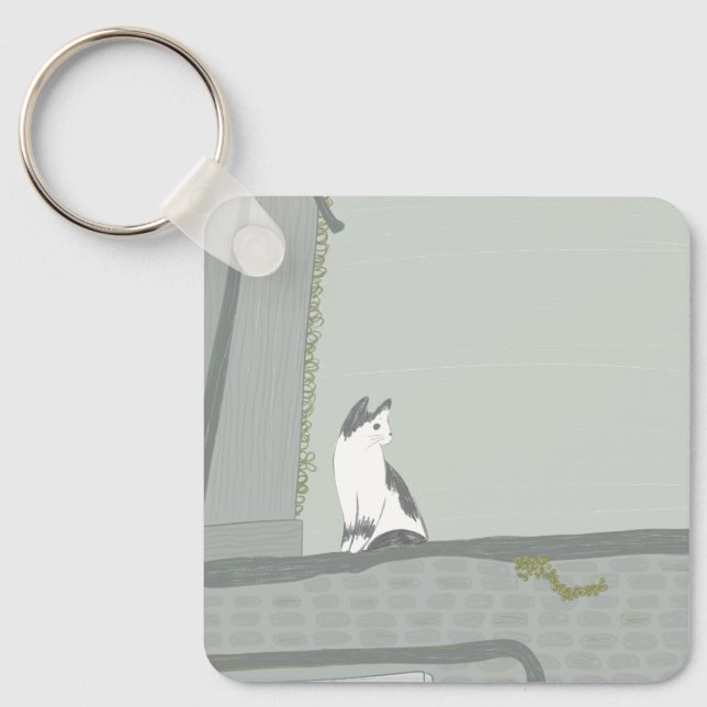 Porte-clés Le chat sur la clôture (Recto)