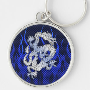 Porte-clés Le dragon en chrome aiment le style bleu de fibre