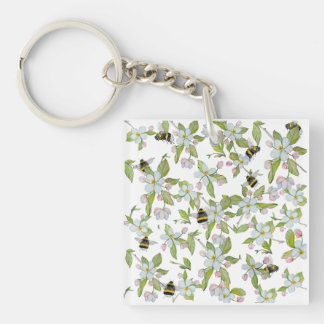 Porte-clés Le jardin de printemps fleurit et bourdons