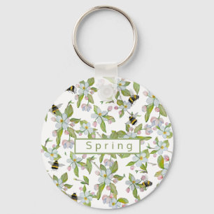Porte-clés Le jardin de printemps fleurit et bourdons