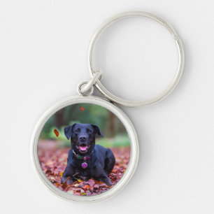 Porte-clés Le Labrador Noir Dans Les Feuilles D'Automne