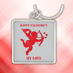 Porte-clés Le minimaliste Happy Valentine's My Love en gris