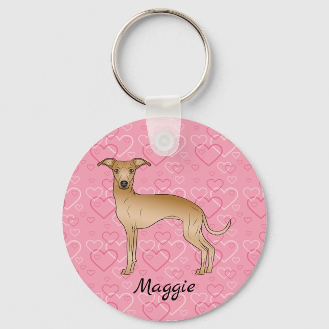 Porte-clés Le Petit Chien Grison Italien Sur Le Coeur Rose (Recto)