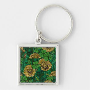 Porte-clés Le pré en vert et jaune