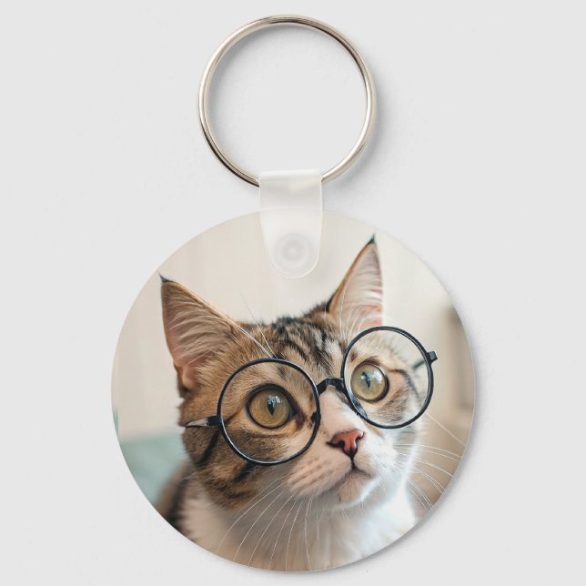 Porte-clés Le Purr-fessor : Un chat érudit en lunettes (Recto)