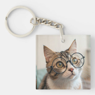 Porte-clés Le Purr-fessor : Un chat érudit en lunettes