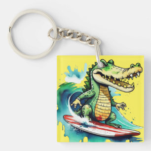 Porte-clés Le surf de crocodile drôle