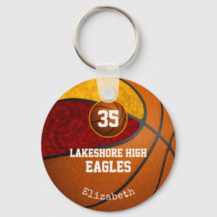 Porte-clés l'école d'or de maroon colorent le basket-ball fém