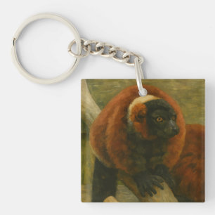Porte-clés Lémuriens roux en bois clair