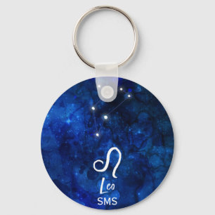 Porte-clés Leo Zodiac Constellation bleu foncé Galaxie Monogr