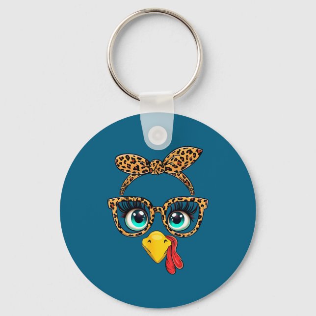 Porte-clés Leopard Print Thanksgiving Funny Turkey Face Gles  (Recto)