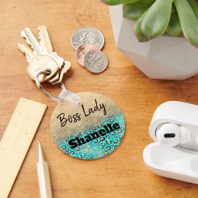 Porte-clés Léopard turquoise brillant Personnalisé (Bureau)