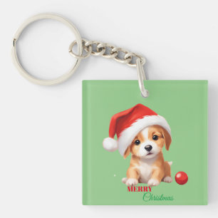 Porte-clés Les animaux mignons chiot d'hiver Chien Père Noël 