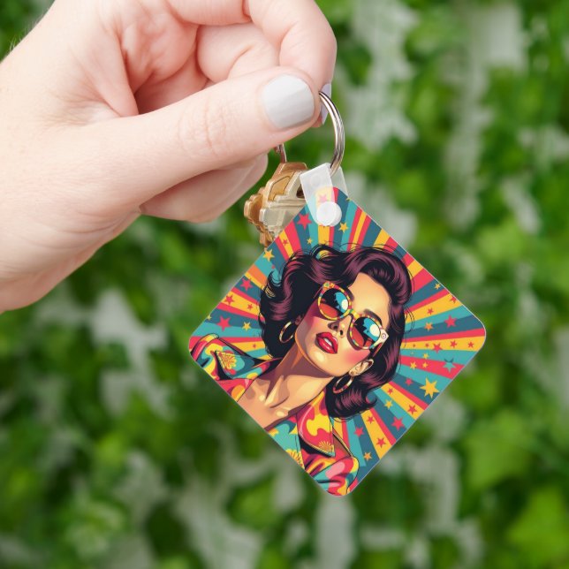 Porte-clés Les Femmes En Lunettes De Soleil Retro Pop (main)