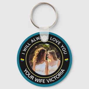 Porte-clés Lesbian LGBTQ Photo Mariage Couple arc-en-ciel per