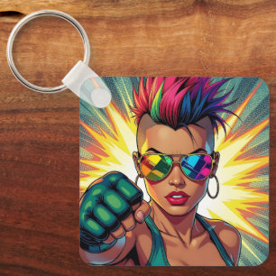 Porte-clés Lesbienne LGBT Mohawk Uppercut Pop Art
